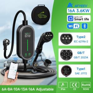 AFYEEV 3600W 휴대용 Type2 IEC62196-2 EV 충전기 SAE J1772 자동차 GBT EVSE 케이블 Wabox EU 플매트 카펫