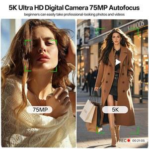 사진 촬영용 64GB 포인트 2개 듀얼 18배 충전 5K 카드 카메라 카메라 UHD 75MP 여행용 초급 선물하기 렌즈 청소년용 디지털