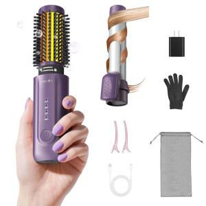 무선 컬링 아이언 브러시, 8000mAh, 4온도 , 1/1 5인치 2인치 1인치 미니 여행용 핫 빗, 2억 음이온, 듀얼 전압, 안티탱글, 퍼플