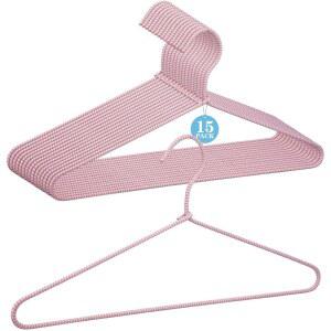 GlikCeil 15개 원단 랩드 메탈 그레이 정장 셔츠 의류 행거 행거 옷장 와이어 커버 및 옷 팬티(핑크 스트라이프)용 방지 코트 미끄럼