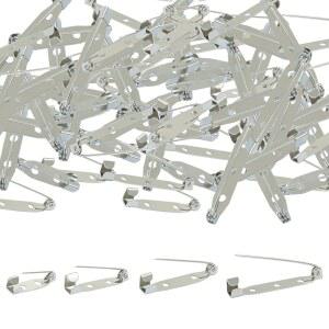 OSVJE 60개 브로치 핀, 실버 바 핀 걸쇠 백, 4사이즈 20, 25, 30, 35mm 핀 배지 백, 주얼리 제작/DIY 액세서리