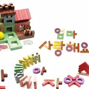 한글교구 글자 장난감 훈민 원목 블럭 82P+ 낱말카드 홈스쿨링 6살 학원 유치원