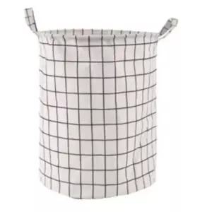 격자무늬 천 빨래바구니 잡동사니 세탁물 바스켓 흰색