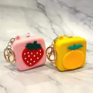 실리콘 과일 모양 동전 지갑 어린이용 미니 열쇠고리 딸기 감귤