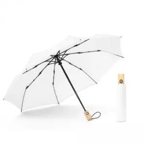 3단 접이식 자동우산 고급 우드 손잡이 화이트 경량 양산 튼튼한