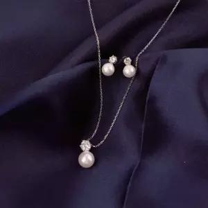 시후주얼리 실버925 큐빅 모조다이아 핵진주목걸이 귀걸이 세트 SS524NE