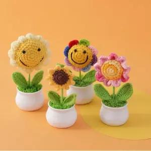 스마일 해바라기 뜨개꽃 화분 시들지않는꽃 미니 화분 개업식
