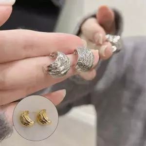 스크래치 텍스처 볼드 여성 링 귀걸이 골드 실버 컬러 메탈