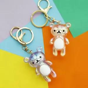 [셀러에이드]아기곰 투명 무지갯빛 아크릴 5색 장식 어린이용 가방 귀여운