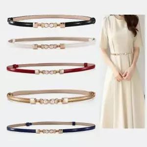 [콩심팥심]여성용 허리 벨트 슬림 가죽 체인 진주 장식 원피스 청바지 조임띠