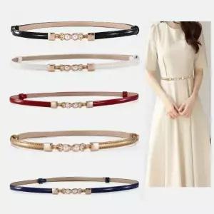 여성용 허리 벨트 슬림 가죽 체인 진주 장식 원피스 청바지 조임띠