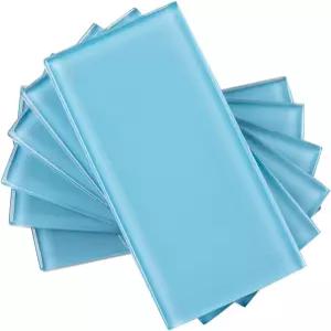 디플랫 블루 유리 지하철 타일 3x6 인치 4 평방 피트 주방 샤워 욕실 벽용 백스플래시 팩-32 개