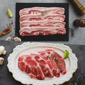 [산지직송] 강원도 1등급 국내산 돼지고기 삼겹살+목살 500gx2팩 (총1kg/구이용)