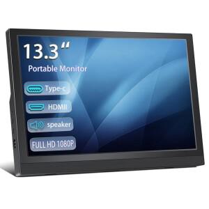 13.3 인치 휴대용 모니터, 소형 HDMI 내장 스피커 Type-c PC 노트북 전화 PS4/5 Raspberry Pi와 호환 가능