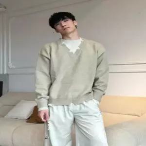 남성 니트 이너 추동 투피스 커플 브이넥 스크래치 데일리 인조 카키색 다올4