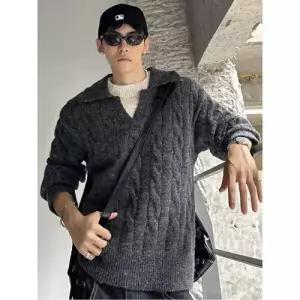 그린 남자 니트 이너 동계 페이크 투피스 가디건 보들보들 꽈배기 브이넥 스웨터 데일리 밀리터리 다올4