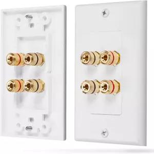 포스몬 홈 시어터 벽판 - 프리미엄 품질의 금 도금 구리 바나나 바인딩 포스트 커플러형 벽판(흰색)(두