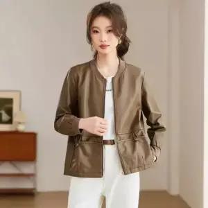 볼사스 여친 가을 빈티지 자켓 점퍼 가죽 라운드 커피색 PU 숏 빅사이즈 ADOR3