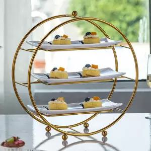 3단 원형 골드 케이크 직경40cm 계단식 트레이 과일 접시
