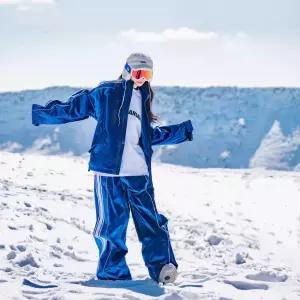 여성용 스키복 벨벳 방한복 세트 팬츠 y2k 보드복 상의