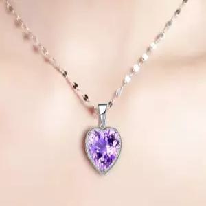 천연 보석 체인 하트 목걸이 자수정 원석