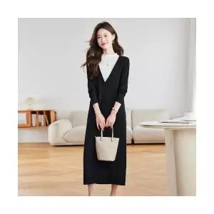 니트 원피스 여친 가을 이너 페이크 가을원피스 하객 프렌치 반폴라 무릎 롱스커트 ADOR3