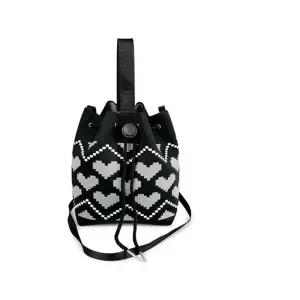 여성 크로스백 조리백 니트 버킷백 가방 블랙픽셀하트여학생용백 나들이용백 토트백 니트개 니트백