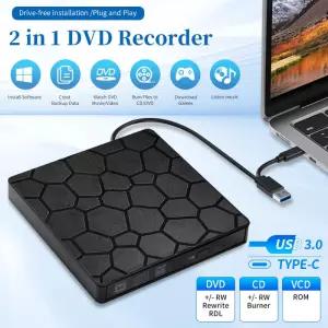 외장 DVD RW 드라이브 USB 3.0 C 타입 2 in 1 인터페이스 슬림 CD 라이터 버너 리더 플레이어 노트북 PC용