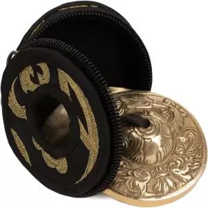 티베트 팅샤 드래곤 심벌즈 벨 케이스 포함 네팔에서 수공예로 제작된 사운드 힐링 명상 6.5cm. 요가와