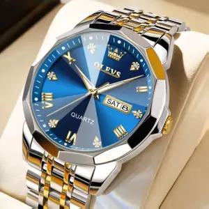 남성손목시계 쿼츠시계 남자 거울 남성용 OLEVS-마름모 방수 손목시계 스테인레스스틸