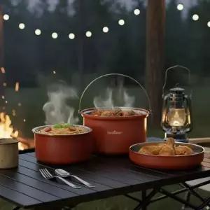 통3중 스텐 후라이팬 냄비 3종세트 캠핑 차박 야외 조리 취사도구