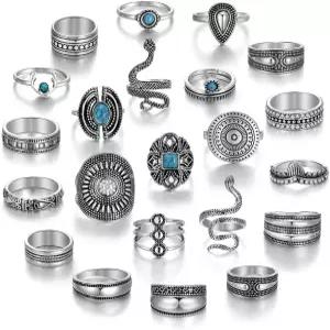 여성용 키스 와이프 쿨 링 세트 빈티지 실버 펑크 벌크 고딕 청키 너클 이모 스태커블 핑거 팩 웨스턴