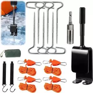 헤비 듀티 스 앵커 드릴 어댑터 도구 키트 13FT 래칫 로프 텐트 후크 얼음 낚시 쉼터 설치용 캔버스