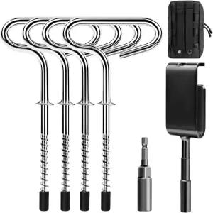 얼음 낚시 쉼터용 앵커 도구 키트 드릴 어댑터 1개 나사못 4개 보관 가방 임팩트 소켓 헤비 듀티 텐트 말뚝