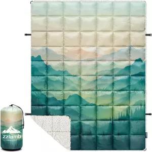 쉐르파 안감이 있는 즈람브 야외 캠핑 담요 푹신한 두꺼운 캠프 이불 추운 날씨 여행 배낭여행 피크닉 해변