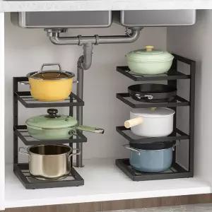 후라이팬 정리대 주방 용품 싱크대 하부선반 3단 4단 냄비 장선 높이조절 수납함 공간활용 코너 거치대 스