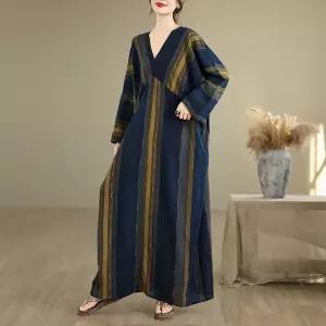 여자 원피스 가을 스트라이프 면마 브이넥 빅사이즈 슬림핏 얇은 프린트 긴팔 프렌치 플라워 원픽3