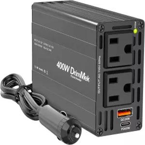 400W 자동차 파워 인버터 - 듀얼 DC 12V ~ 110V AC 플러그 어댑터 콘센트 고속 충전 USB C 65W 및 24W 포트