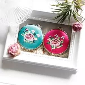 모란문양 자수 손거울 콤팩트(5colors) (KYR-W666BA7)