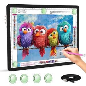 다이아몬드 페인팅용 충전식 A4 라이트 패드, 트레이싱 드로잉, 버튼 스케치용 밝기, 물리적 및 측면 3가지 아트, 보드 조명 매우 박스, 밝은 색상의 6단계 무선
