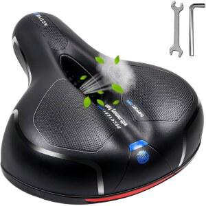 MSDADA 편안한 자전거 시트 쿠션 - 이중 충격 흡수 기능이 있는 남성용 넓은 자전거 시트 컴포트 - 메모리 폼 패딩, 정지, 운동, 산악, 로드 바이크용 방수 자전거 안장