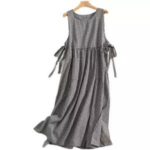 스커트 원피스 여성용 봄가을 루즈핏 모리 면마 체크 트임 민소매 상큼 나시 원픽3