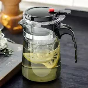 (로하티) 웰링 버튼 드롭 차포트(500ml) (투명블랙)타임용품 주전자 우리기 유리 유리폿 포트 티폿 집들이