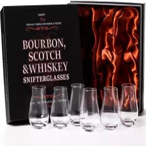 컴핏 위스키 스카치 버번 시음용 안경 - 6종 세트 전문가용 4.5온스 스템리스 튤립 모양 시음 및 코피타스