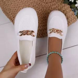 여친 슈즈 웨빙 MN 체인 슬립온 플라이 빅사이즈 플랫 라운드 봄가을 메탈 OOTD3