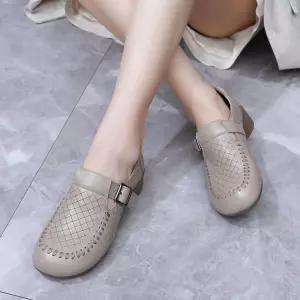 가을 빈티지 여사친 라운드 두층소가죽 플랫 버클 MN 단화 슬립온 통굽 빅사이즈 OOTD3