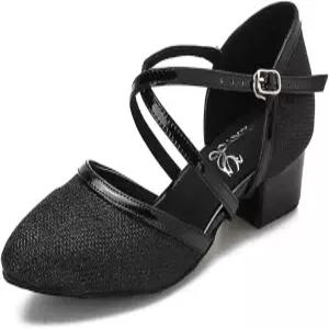 여성용 클로즈드 토 로우 힐 글리터 볼룸 댄스 슈즈 살사 라틴 웨딩 파티 1 1/2인치 S11-1