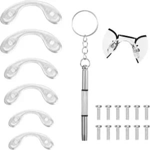 안경용 코 다리 6개 패드 U자형 안경 스트랩 안장 실리콘 미끄럼 방지 교체 패드(스크류 드라이버 나사