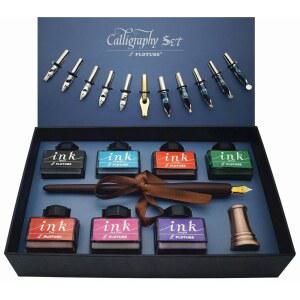 PLOTUBE 캘리그래피 펜 세트 - 나무 앤티크 홀더, 황동 펜, 수 색상 포함 설명서(한글이 초보자 잉크 7가지 및 딥 펜촉 병 아닐 11개, 있음)