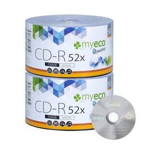 100팩 MyEco CD-R CDR 52X 700MB 80Min 브랜드 쓰기 미디어 빈 로고 레코드 이코노미 디스크 상단